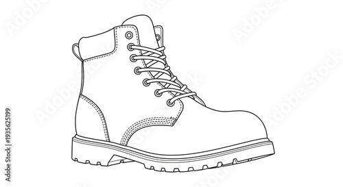 Work boot line art drawing icon in black and white