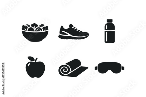 Healthy lifestyle icons for fitness and wellness
