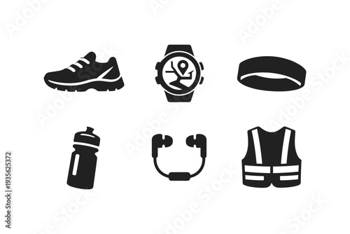 Essential fitness gear: shoes, watch, hydration, and audio accessories