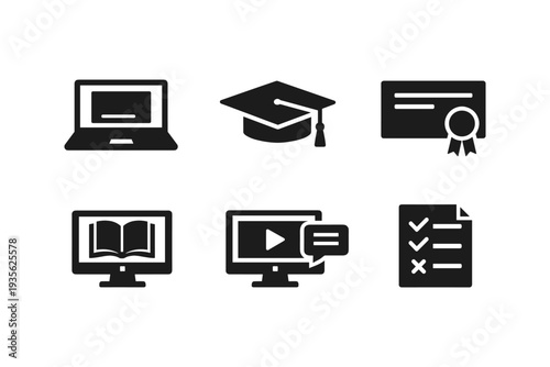Collection of modern education and online learning icons on a white background