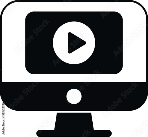 Video player icon on a computer monitor, symbolizing media content and streaming