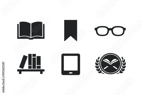 Icons representing reading materials and tools for book lovers