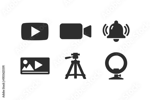 Collection of video production and social media icons on a white background