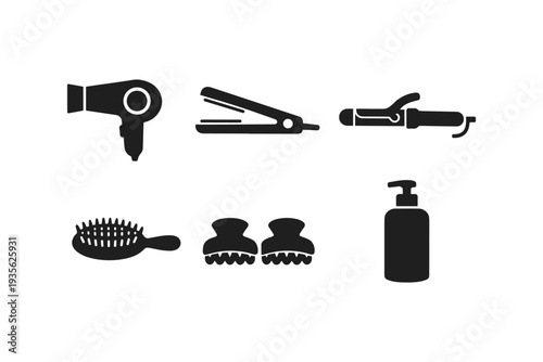 Collection of essential hair styling tools and products for a complete salon experience