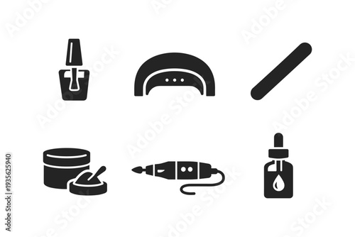 Set of icons representing nail care tools and products for beauty salons