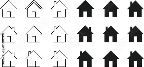 house, home, icon, set, building, realestate, property, residence, architecture, symbol, silhouette, outline, solid, minimal, design, collection, graphic, isolated, modern, illustration