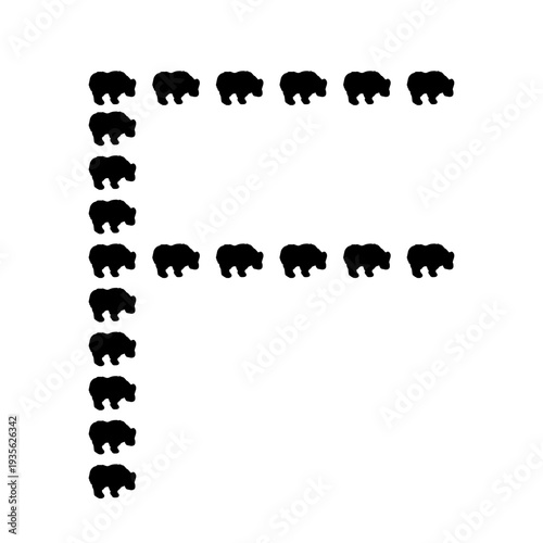 Alphabet letter F formed by repeated goat figures in clean horizontal and vertical alignment, minimal animal typography design perfect for branding and visual identity