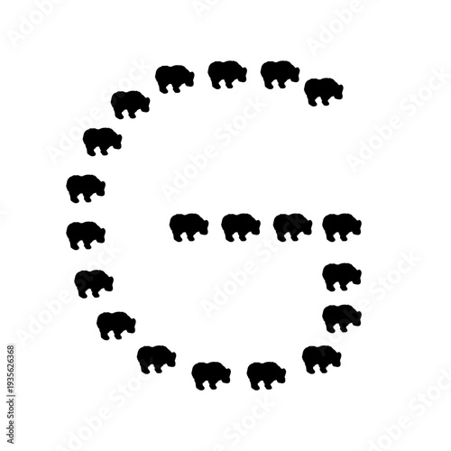 Alphabet letter G made from repeated goat silhouettes forming a structured typographic layout, unique animal letter illustration ideal for creative and commercial design use