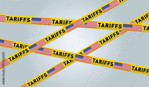 American Tariffs and Trade Restriction Concept with USA Flag Warning Tape