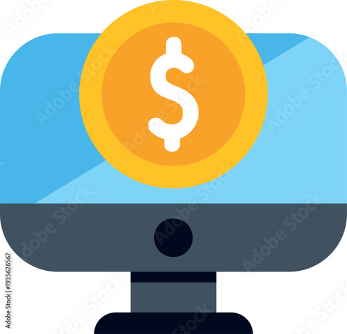 Computer monitor showing a dollar coin, representing online transactions and digital income