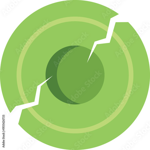 Green circular shape breaking apart on a white background