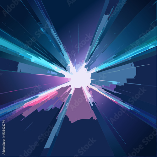 Abstract Light Explosion Bursting Through Dark Space with Cosmic Glow