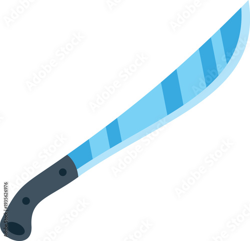 Modern blue machete with ergonomic black handle isolated on clean white background