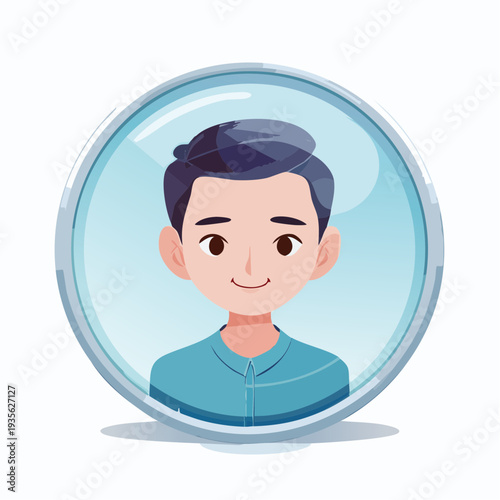 Modern vector illustration of a friendly youthful face in a sleek circular user interface element