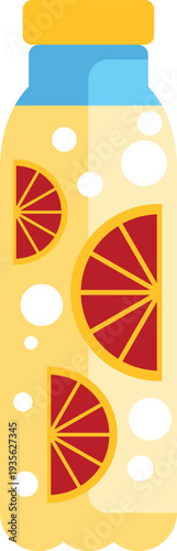 Colorful vector of a citrus beverage bottle with vibrant orange slices and bubbles inside