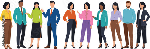 Diverse business people standing together, professional men and women corporate team group in office style outfits, workplace diversity concept vector illustration