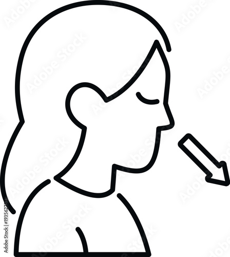 Woman's profile with an arrow indicating air moving into her nose for respiration