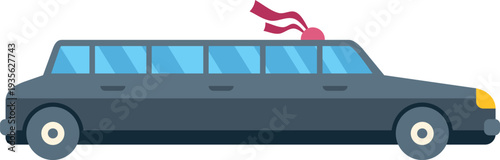 Black limousine with a red ribbon and siren on the roof for special occasions