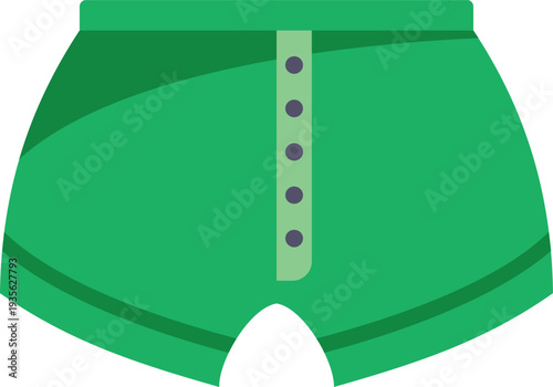 Minimal flat style illustration of green mens underwear with front button detail