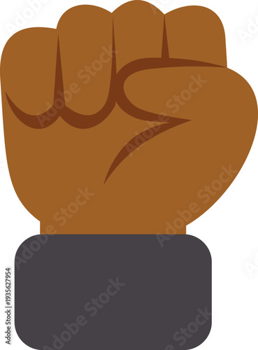 Powerful raised dark skinned fist symbolizing strength, unity, solidarity, and empowerment