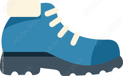 Colorful flat design illustration of a blue hiking boot with light laces and durable sole