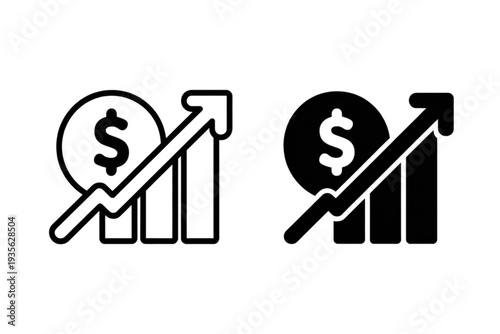 Two graphs showing financial growth with upward trends and dollar signs. Vector