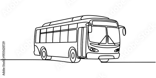 Continuous one line drawing of tourist bus. Simple travel bus. Continuous one line drawing of a beautiful school bus. Vector illustration.