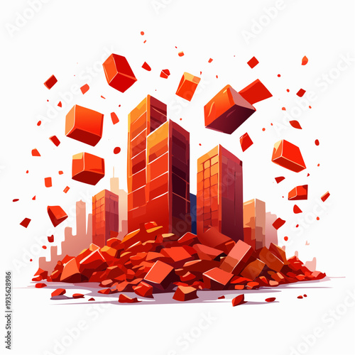 Urban Deconstruction A Cityscape Reduced to Rubble and Debris