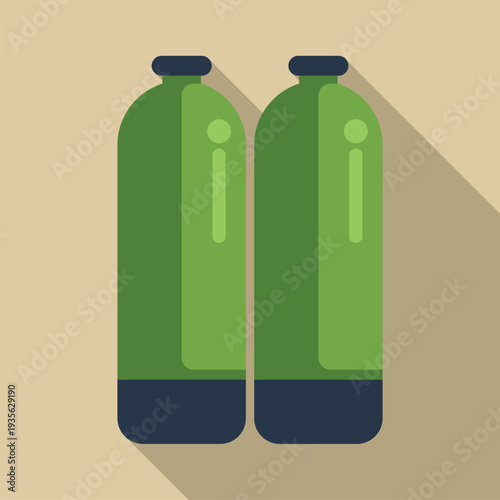 Two green diving oxygen cylinders for underwater exploration