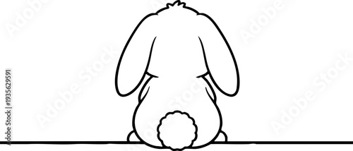 Cute Bunny Rabbit Back View Simple Line Art Illustration