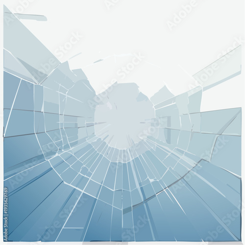 Abstract blue and white shattered screen pattern, depicting a digital impact or broken interface