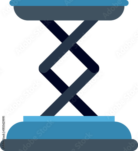 Blue and gray industrial scissor lift platform icon representing elevation and support