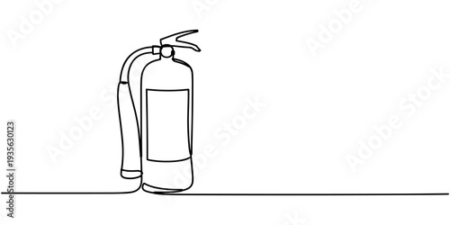 Continuous line art or One Line Drawing of fire extinguisher picture vector illustration, One Line Drawing of a Fire Extinguisher Tank, Illustrating Safety Equipment in a Minimalist Design, on a white