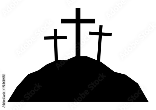 Three Crosses on Hill symbol, Crucifixion of Jesus Christ Calvary Christian Symbol