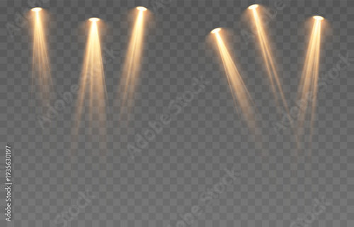 Yellow light source illuminates the stage or studio. Light source PNG. Stage lighting. Light effect.