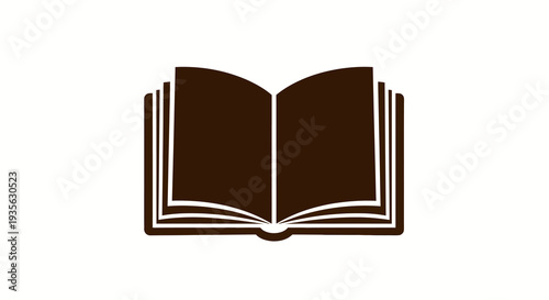 A minimalist brown icon of an open book with white outlines on a white background