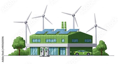 Sustainable Green Building with Turbines.