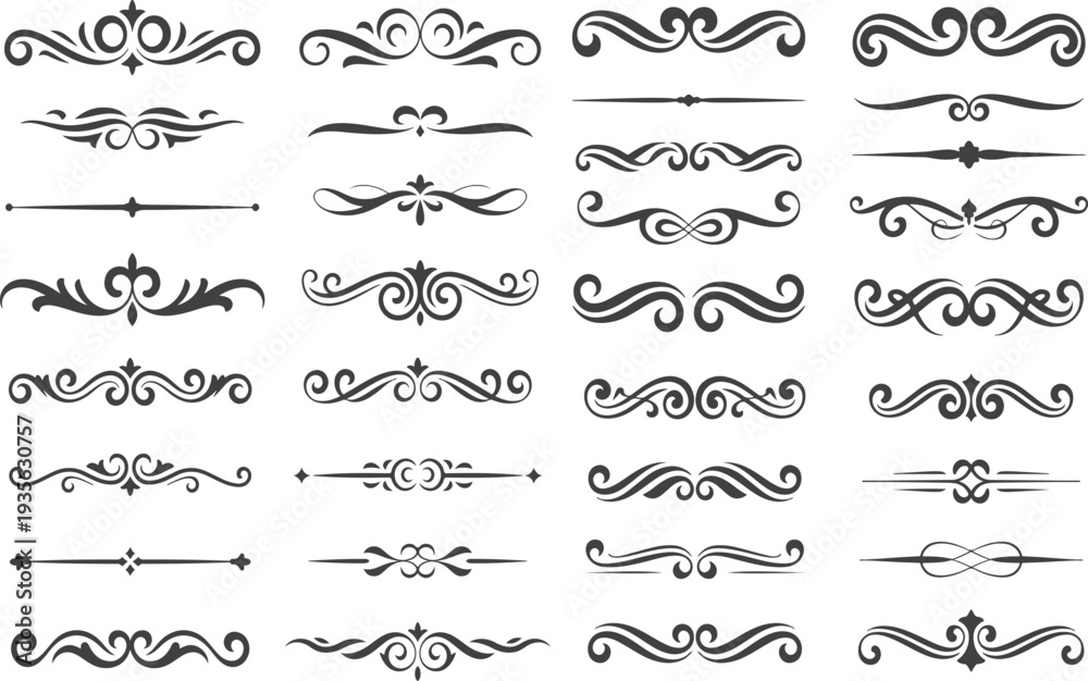 Obraz premium Set of vintage ornate swirling dividers and borders graphic design elements