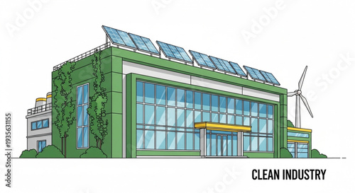 Sustainable Green Industrial Building with Solar Panels.