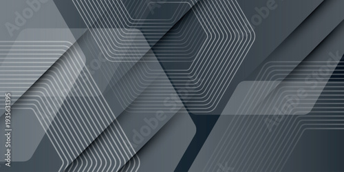 Dark abstract background with modern glowing hexagon lines decoration and overlapping geometric shapes. Future technology vector design. VOL. 2