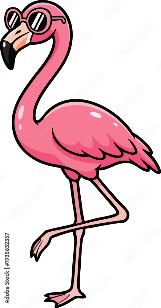 Obraz premium Cool Flamingo Wearing Sunglasses Cartoon Illustration