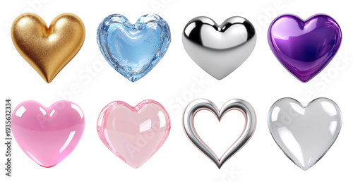 PNG Colorful shiny heart collection on transparent background