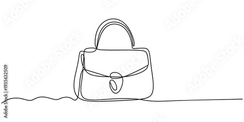 self drawing of continuous line draw Lady's hand bag. Women's bag. single line hand draw minimalist, Elegant fashion woman leather.