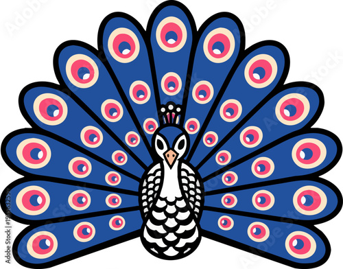 Vibrant Cartoon Peacock Illustration with Fanned Feathers