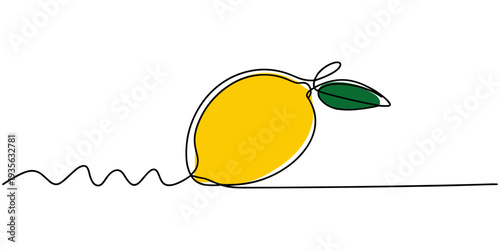Lemon one line illustration. Vector continuous outline isolated sketch of fruit, vector drawing, continuous one line drawing of citrus fruit Lemon, Single line lemon fruit drawing white background.