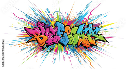 Vibrant colorful graffiti street art with dynamic paint splashes.
