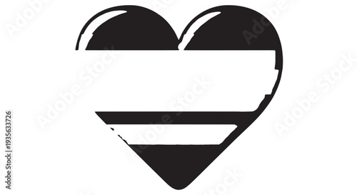 Stylized striped heart graphic with bold monochrome contrast.