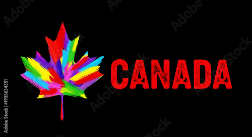 Vibrant rainbow maple leaf logo with canada text