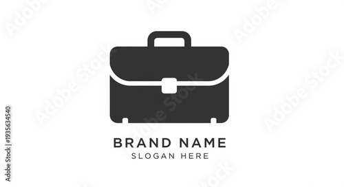 Simple black briefcase icon with placeholder brand name and slogan.