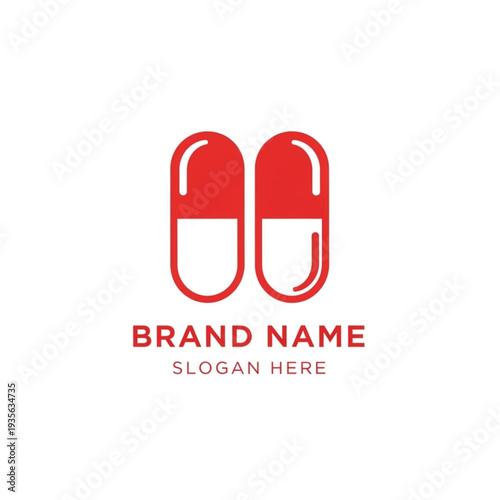 Red Pill Capsule Logo Design Template for Pharmaceutical Brand.